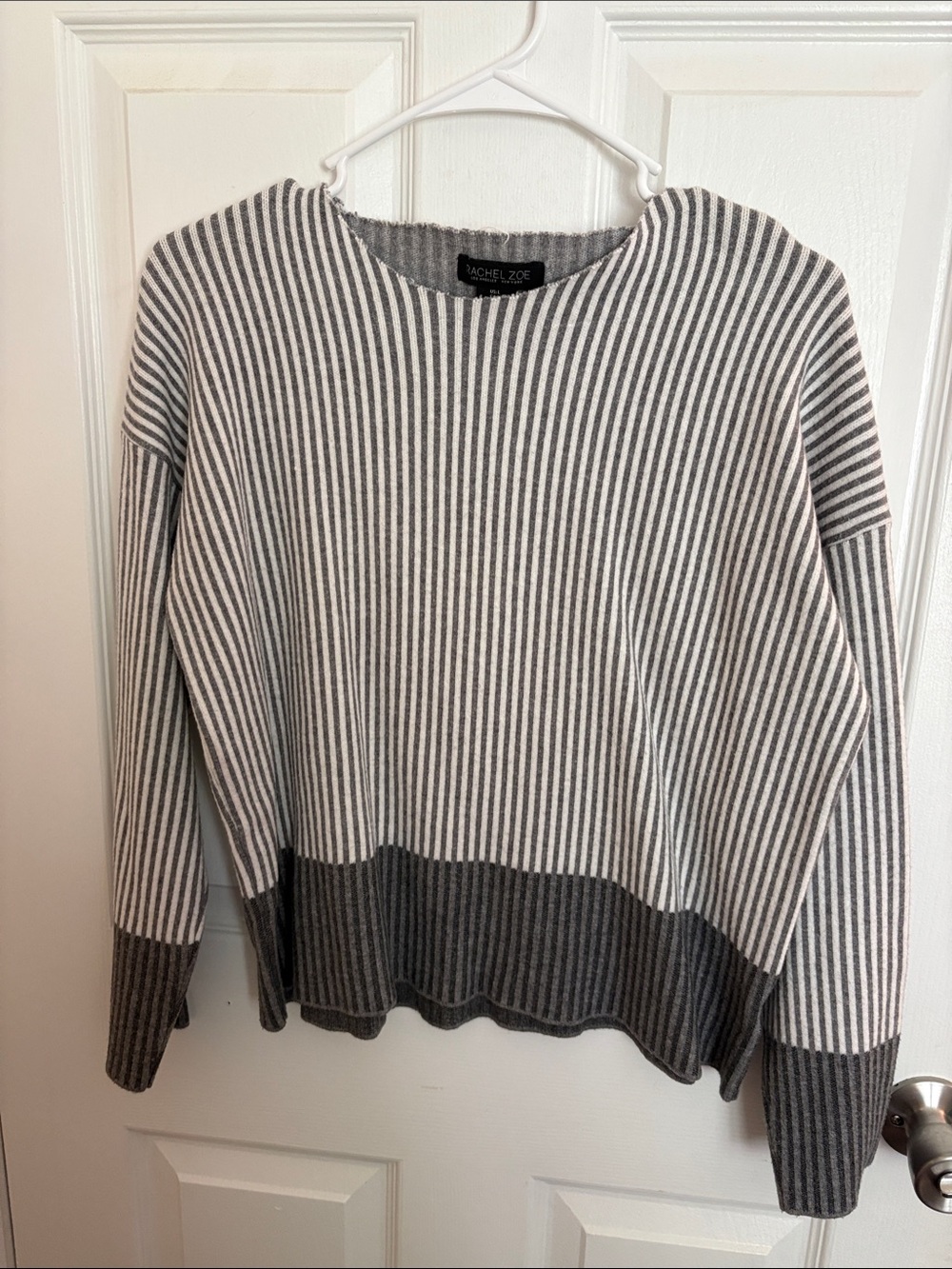 Rachel Zoe Gray & White Vertical Stripe Crewneck Sweater